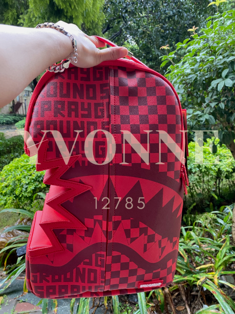 SPRAYGROUND Infinity Red Split DLX Shark Bite Backpack Sharks In Wonderland Red