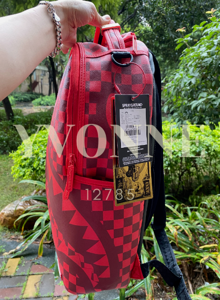 SPRAYGROUND Infinity Red Split DLX Shark Bite Backpack Sharks In Wonderland Red