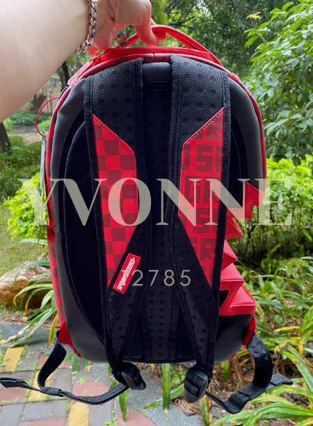 SPRAYGROUND Infinity Red Split DLX Shark Bite Backpack Sharks In Wonderland Red