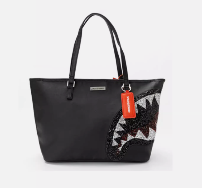 Sprayground Tote Bag Trinity Crystal Black Women Men Bag Shark Mouth Glitter