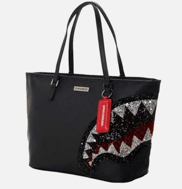 Sprayground Tote Bag Trinity Crystal Black Women Men Bag Shark Mouth Glitter