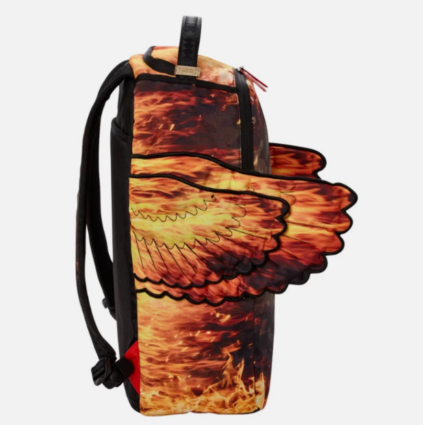 Sprayground Backpack Pyro Camo Laptop School Bag With Angel Wings Fire Flames