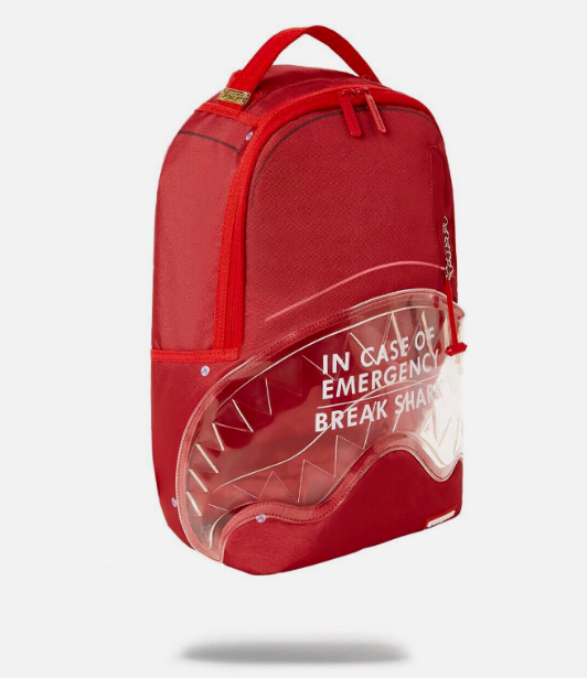 Sprayground Backpack In Case Of Emergency Break Shark Red Laptotp School Bag NEW