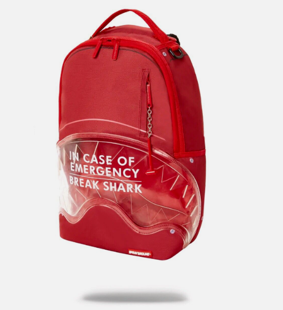 Sprayground Backpack In Case Of Emergency Break Shark Red Laptotp School Bag NEW