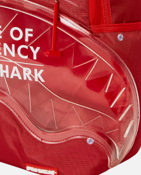 Sprayground Backpack In Case Of Emergency Break Shark Red Laptotp School Bag NEW