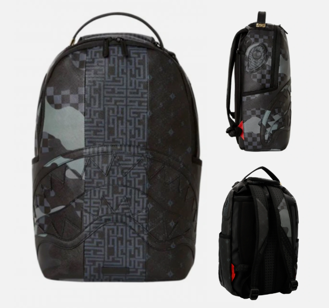 Sprayground Camo Backpack Tri Split Black Laptop Bag Back To School Bag New