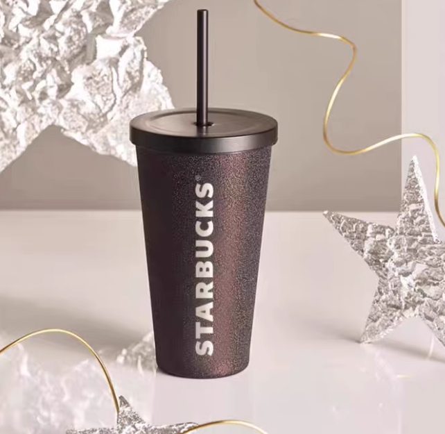 China 2023 Starbucks Christmas Release Black Gold Glitter Stainless Steel 18.5oz Straw Cup Tumbler