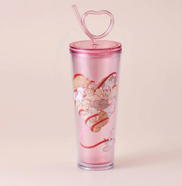 PRE ORDER Starbucks Taiwan 2024 Valentine's Day Pink Hearts Kitten 24oz Straw Cup