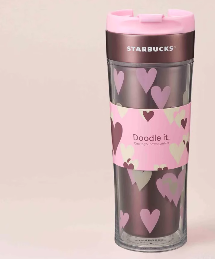 PRE ORDER Starbucks Taiwan 2024 Valentine's Day Hearts Stainless Steel 16oz Doodle It Cup