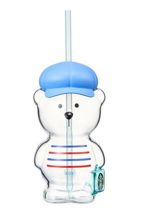PRE ORDER Korea 2023 Summer Release Blue Bear Glass Shaped Straw Cup 14.5oz Tumbler