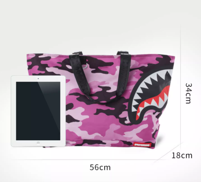 Sprayground Tote Bag Split Camo Beach Tote Bag Handbag Pink Purple Shoulder Bag