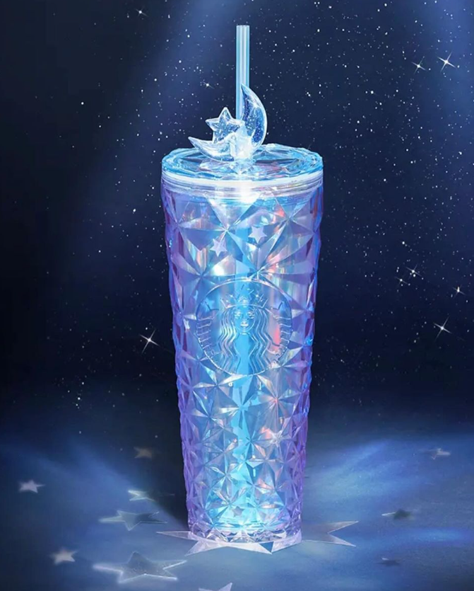 Starbucks China Release Christmas Star Moon Topper 24oz Diamond Blue Cup Tumbler