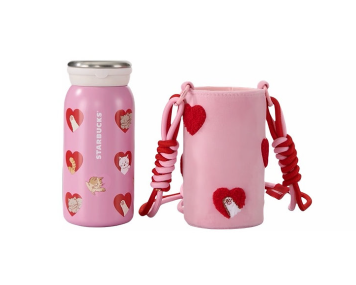 PRE ORDER Starbucks China 2024 Valentine's Day Hearts Cat Stainless Steel 12oz   Cup With Pouch