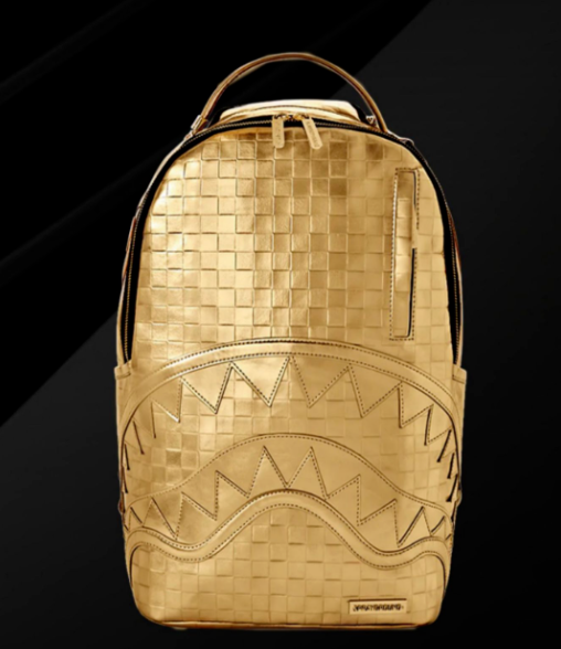 Sprayground Gold Sharks In Paris Backpack Gold Shark Laptop Books Bag