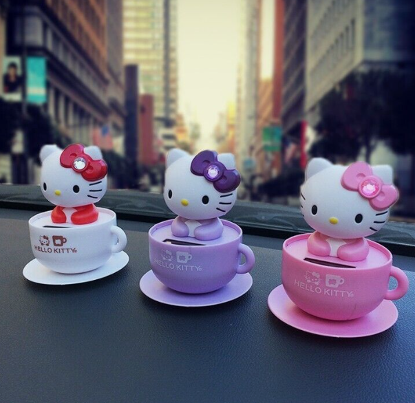 Hello Kitty Moving Head Solar Car Decoration Pink Red Purple Set Of 3 Ornaments