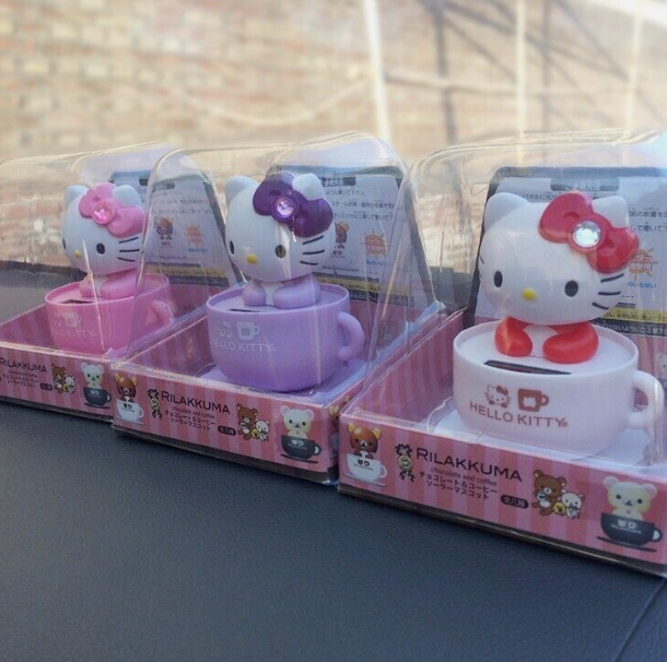 Hello Kitty Moving Head Solar Car Decoration Pink Red Purple Set Of 3 Ornaments