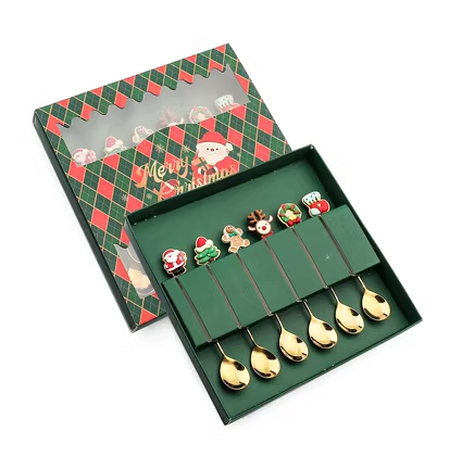 Christmas Gold Spoon Set Of 6 Spoons Xmas Element In A Gift Box