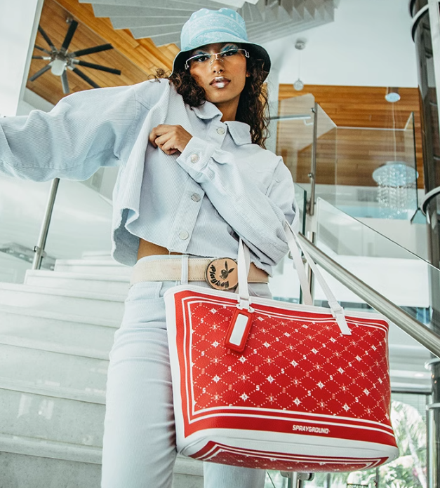 Sprayground Tote Bag Modus Operandi Bag Women Men Handbag Red White Shoulder Bag