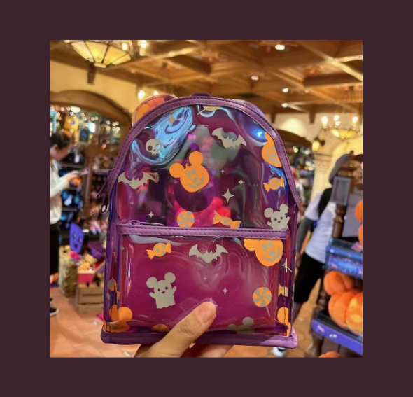 PRE ORDER Disney Shanghai Halloween Glow In The Dark Purple Mickey Pattren Vinyl Mini Backpack Cute Bag