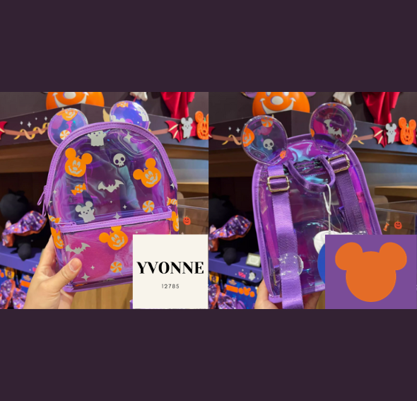 PRE ORDER Disney Shanghai Halloween Glow In The Dark Purple Mickey Pattren Vinyl Mini Backpack Cute Bag