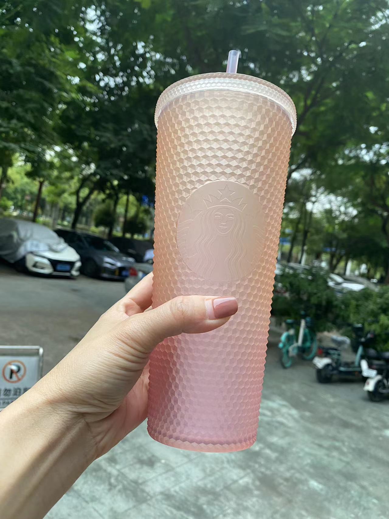 China 2023 Starbucks Christmas Pink Orange Gradient 24oz Stainless Steel Straw Cup Tumbler Ombre