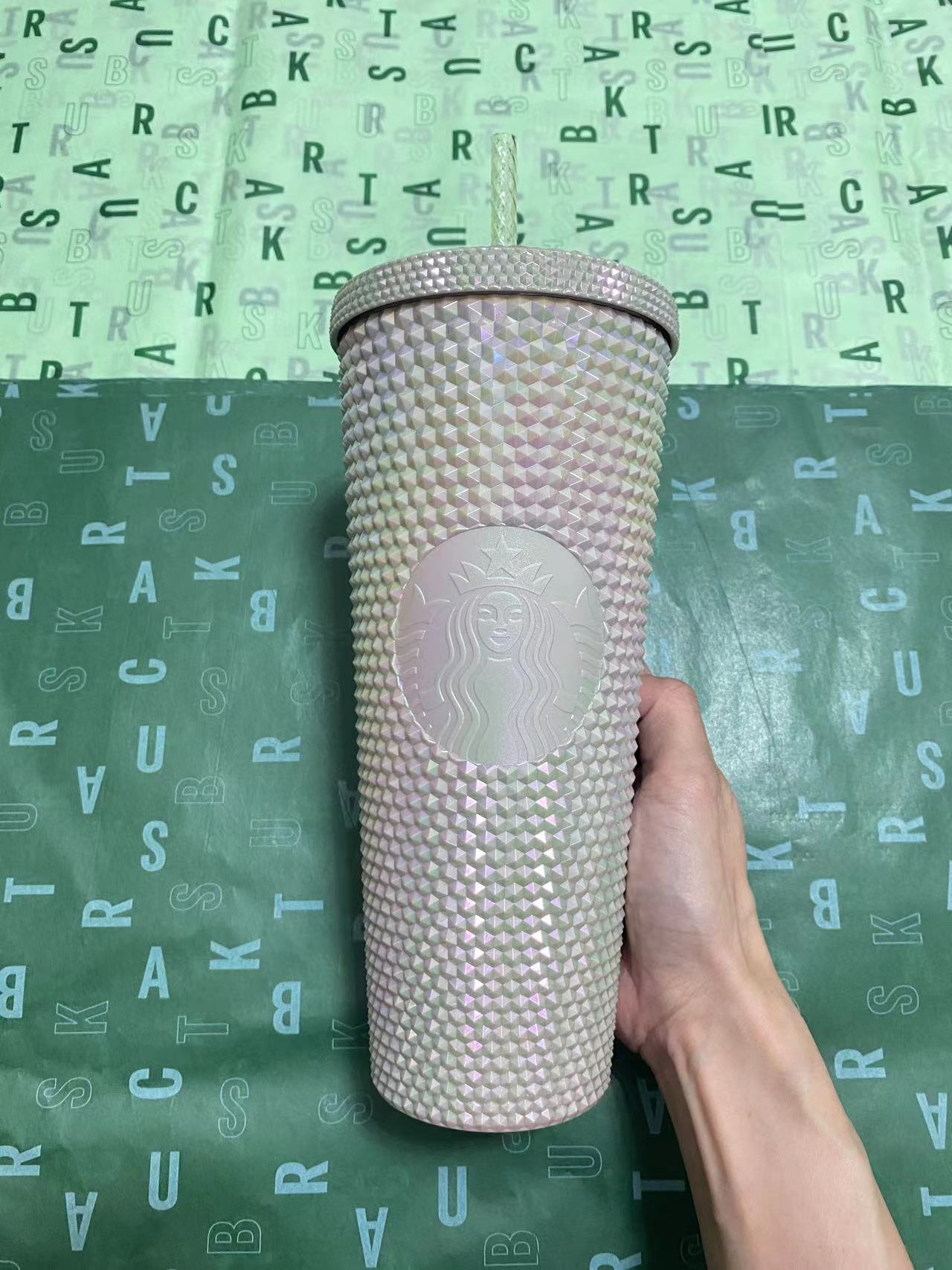 New Starbucks 2022 Thailand Green Bling Studded 24oz Cup Tumbler