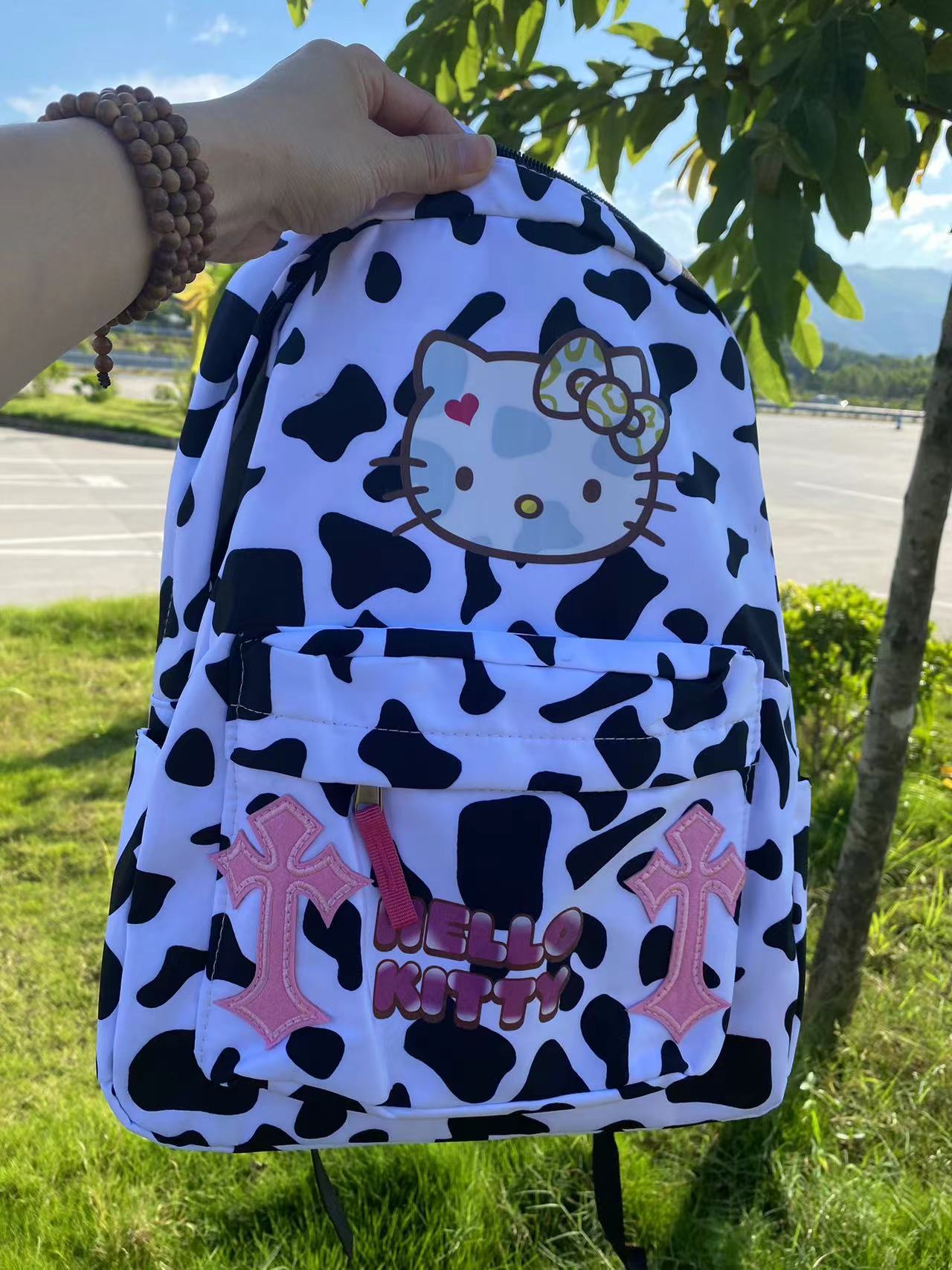 Cute Hello Kitty Leopard Backpack White - Pink Laptop School Books Bag