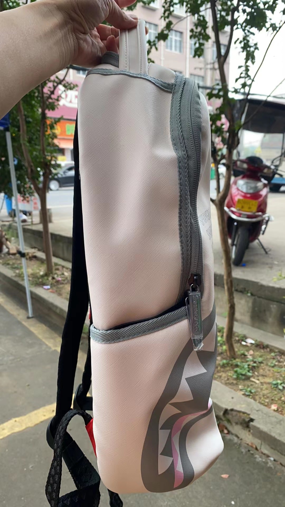 Sprayground Backpack Shark Central Beige Pink Laptotp Books School Bag (DLXV)