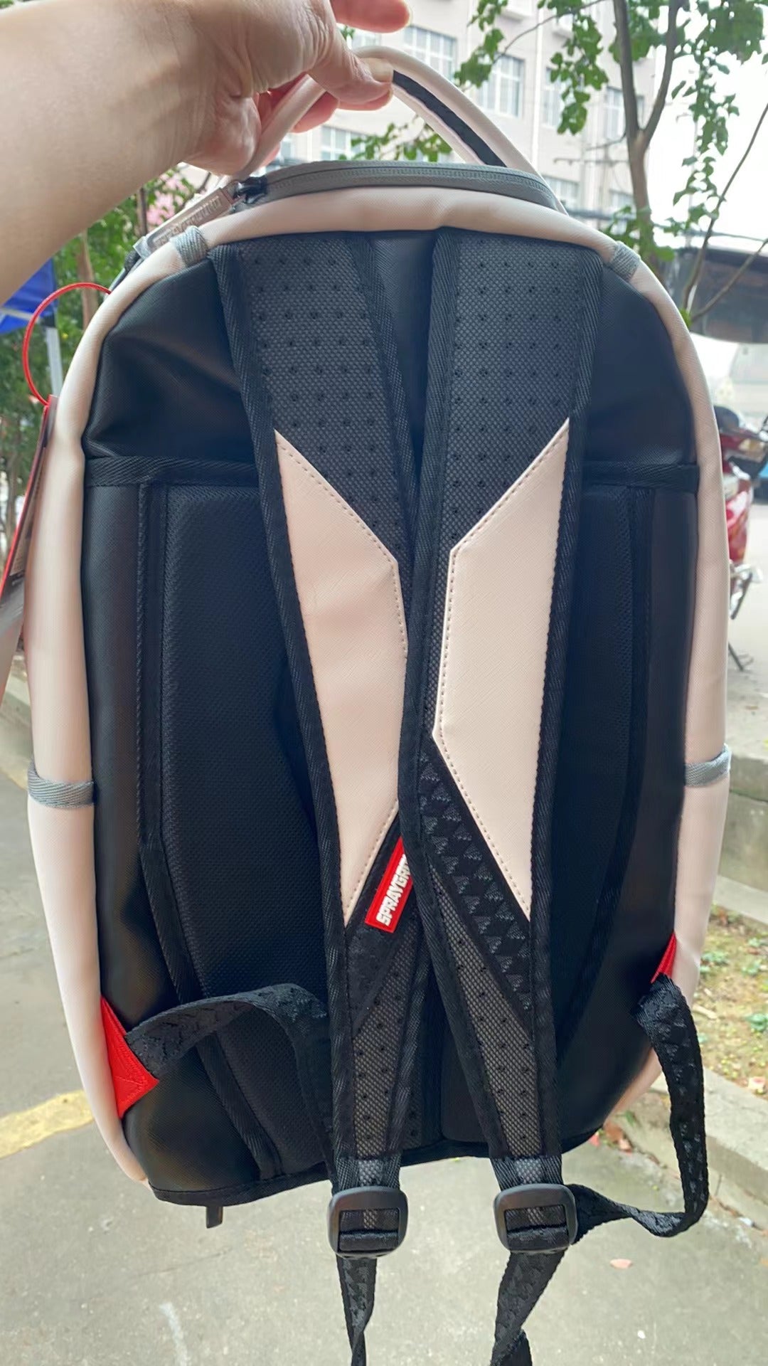 Sprayground Backpack Shark Central Beige Pink Laptotp Books School Bag (DLXV)