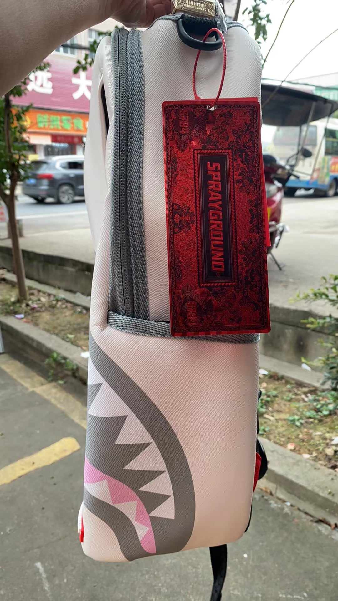 Sprayground Backpack Shark Central Beige Pink Laptotp Books School Bag (DLXV)