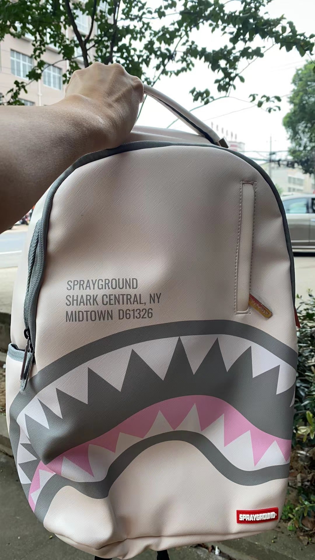 Sprayground Backpack Shark Central Beige Pink Laptotp Books School Bag (DLXV)