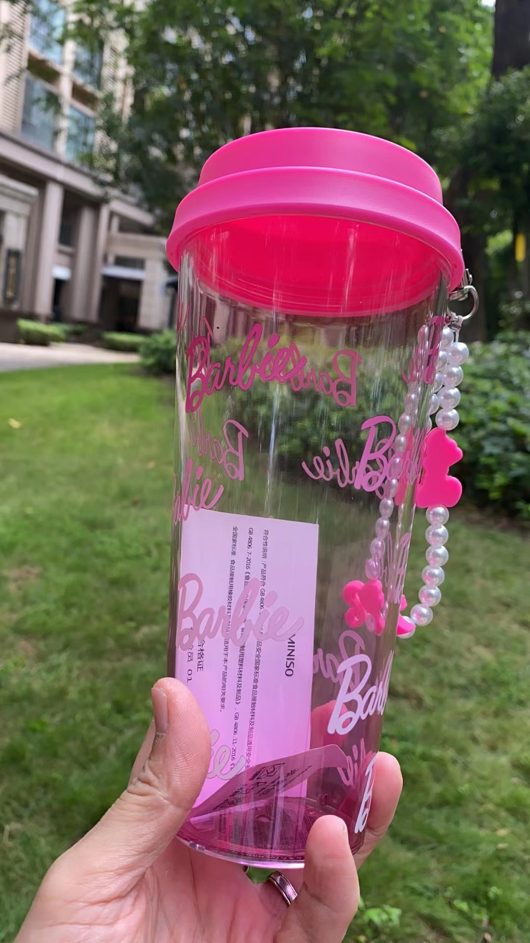 Miniso Barbie Series Pink Transparent Plastic Cup