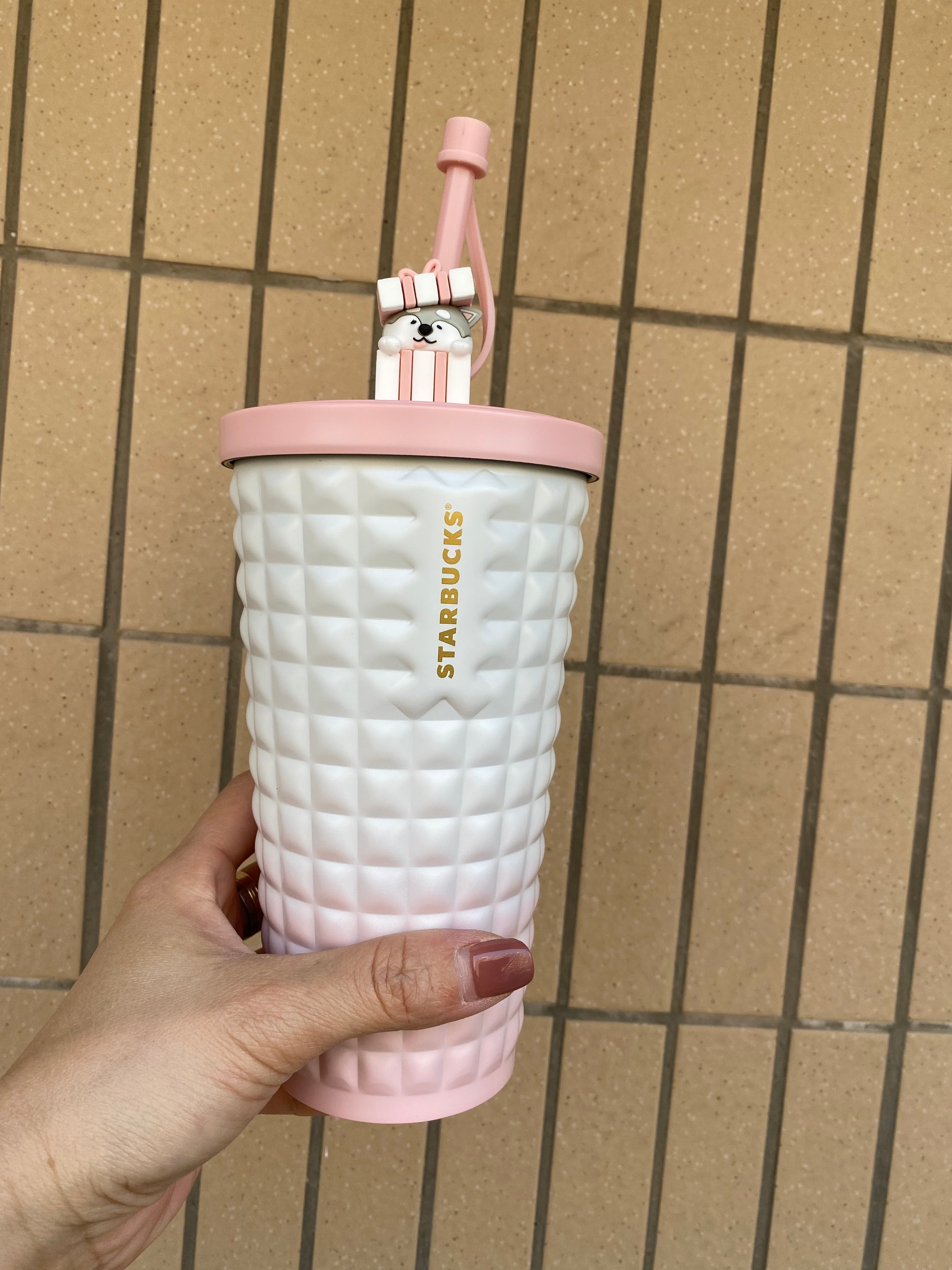 China 2023 Starbucks Pink Pinapple 16oz Stainless Steel Straw Cup Tumbler With Husky Topper