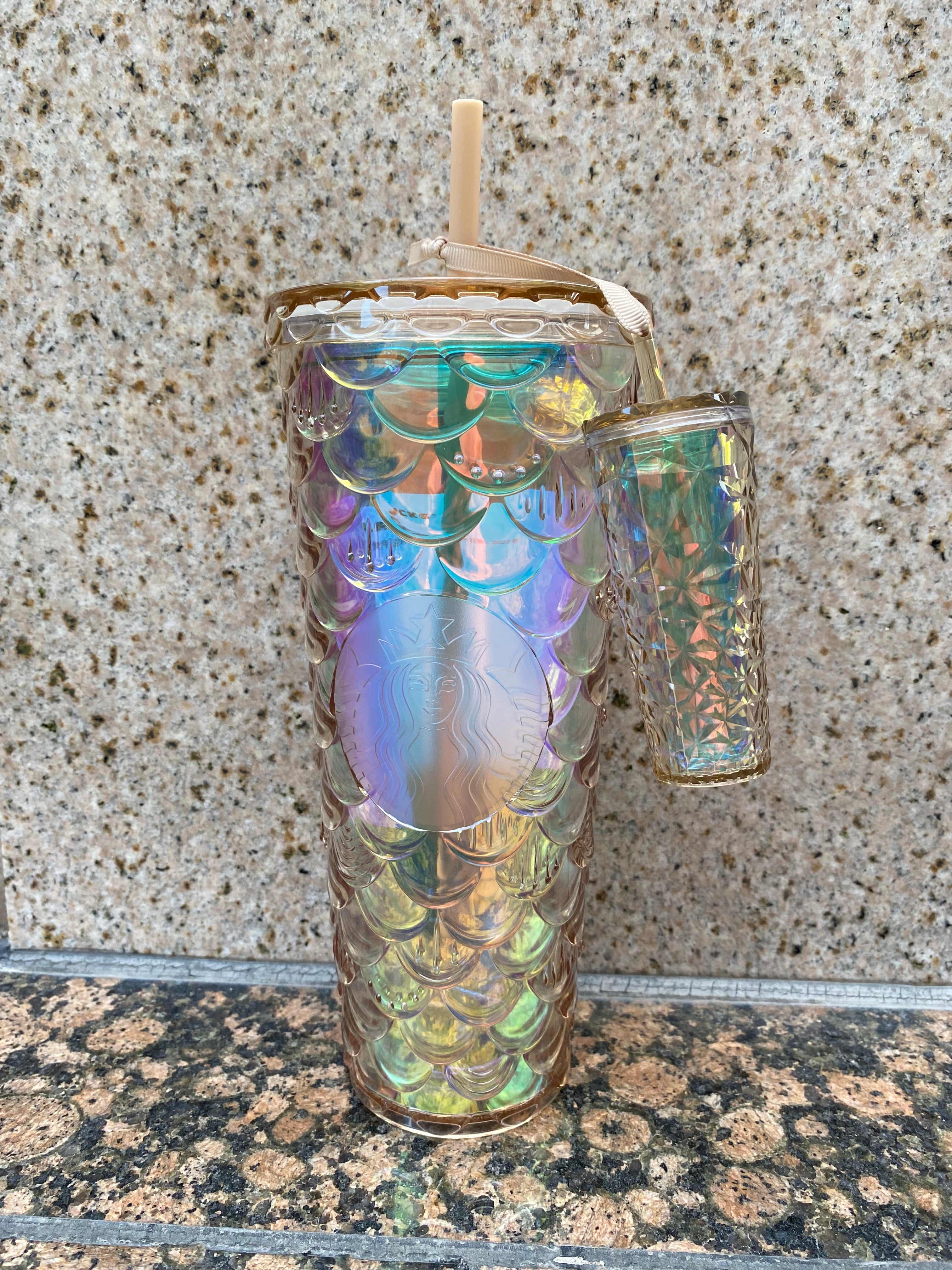 Starbucks Year Of The Dragon Gold Scales Cup With Mini Scales Charm Keychain Cup 24oz Tumbler