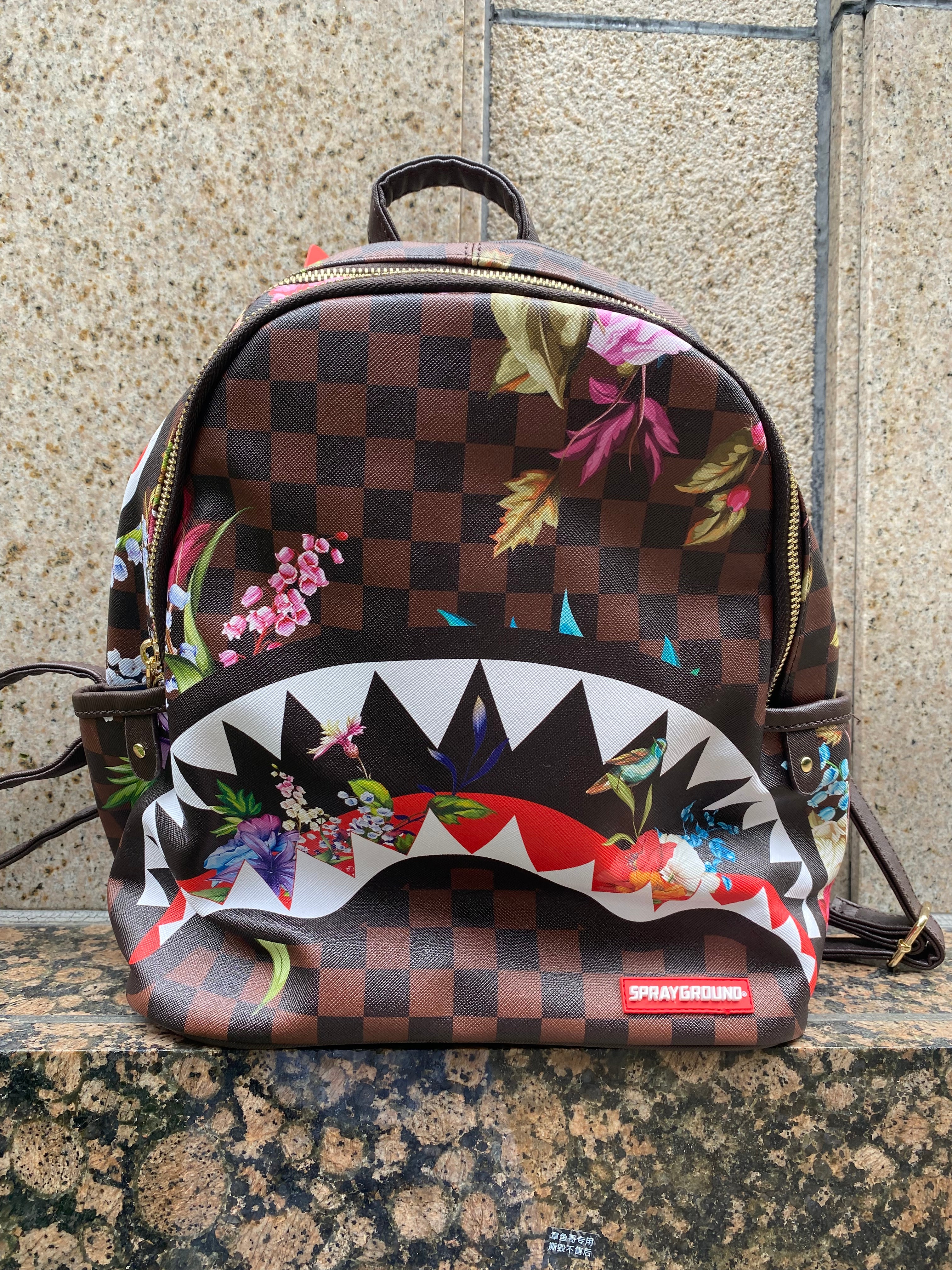 SPRAYGROUND Mini Backpack Garden Of Sharks Flower Checkered Laptop School Bag