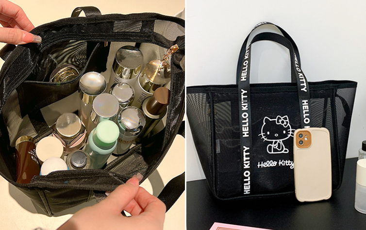 Hello Kitty Transparent Tote Bag Women's Hand Bag Fashion Style Pink Black Khaki Waterproof Bag