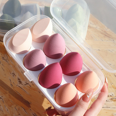 Pink Cosmetic Facial Beauty Makeup Sponge Powder Puff Set Of 8 Pcs Egg Shaped