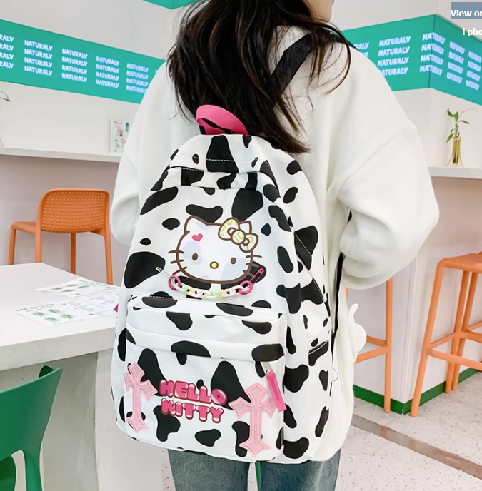 Cute Hello Kitty Leopard Backpack White - Pink Laptop School Books Bag