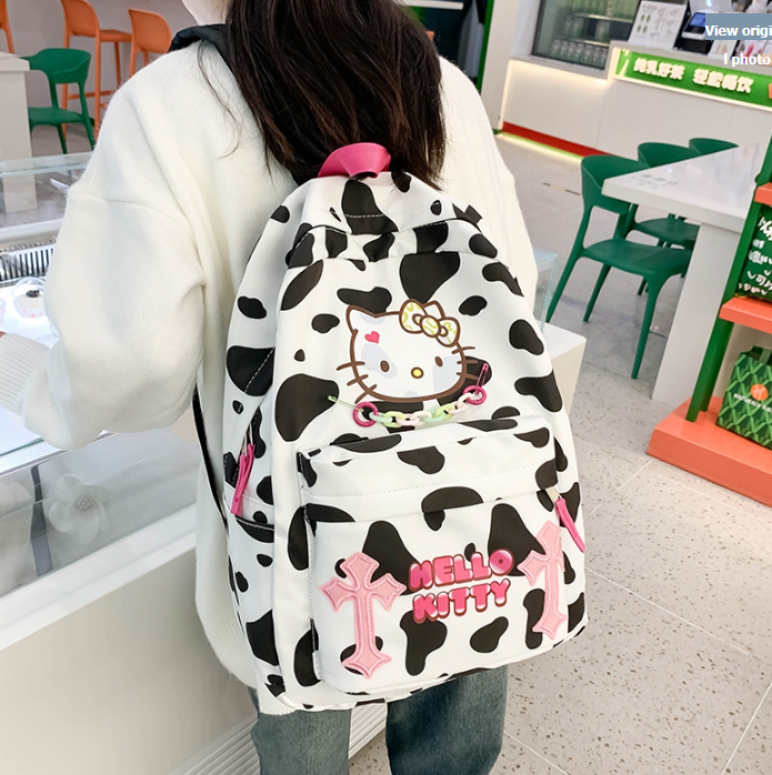 Cute Hello Kitty Leopard Backpack White - Pink Laptop School Books Bag