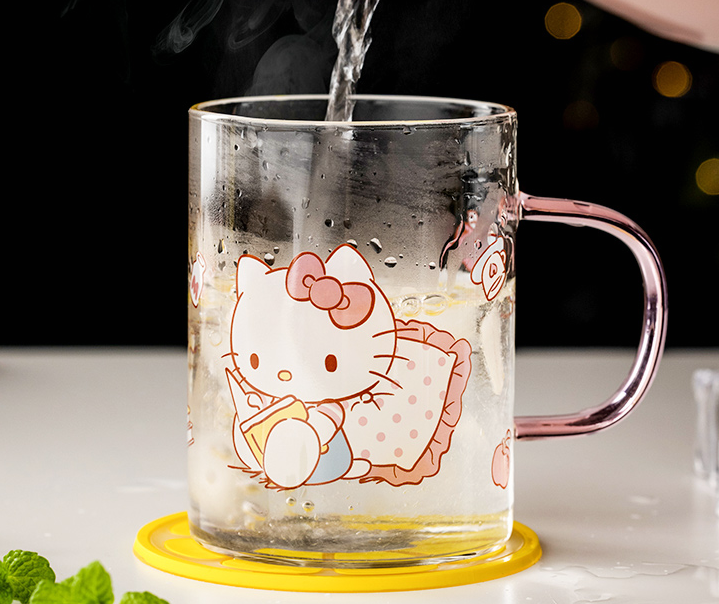 Hello Kitty Glass Coffee Tea Mug 15.2oz Cute Cup