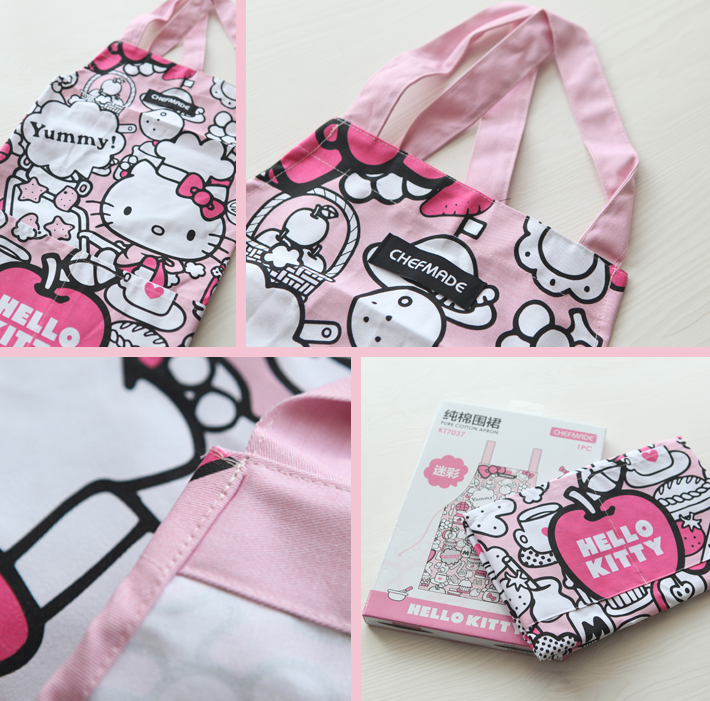 Hello Kitty Baking Apron Cute Cartoon Set Camouflage Cotton Apron Home Cooking Gloves