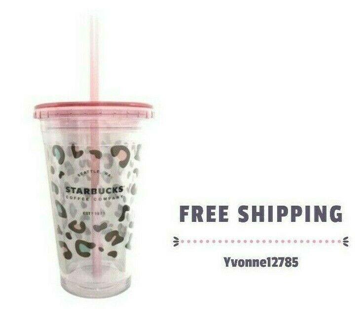 Starbucks China 2020 African Pink Animal Leopard Straw Cup Water Bottle 16oz New - Yvonne12785