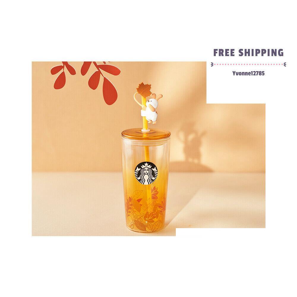 Starbucks 2020 Mid-Autumn Festival Orange Cute Rabbit 16oz Glass Straw Cup - Yvonne12785