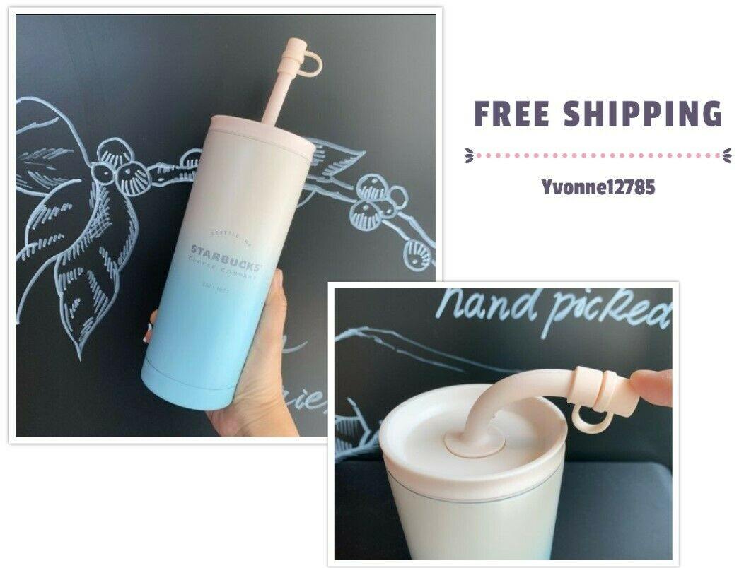 Starbucks 2020 Blue White Pastel Gradient Straw Cup Stainless Steel Tumbler 20oz Summer - Yvonne12785