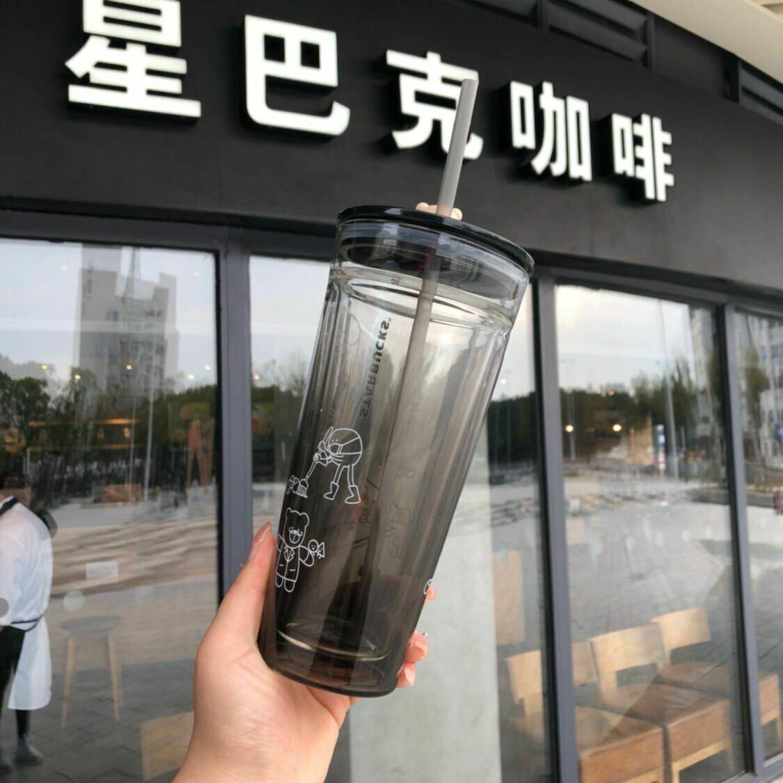 Starbucks 2019 China Environmental Friendly Bear 20oz Double Glass Straw Cup - Yvonne12785