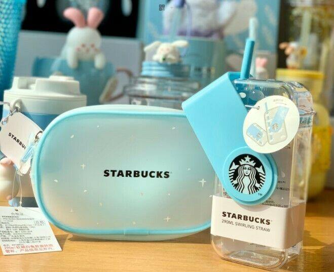 Starbucks 2020 Mid-Autumn Festival Blue Cute Rabbit Rotating Straw Cup 10oz Bag - Yvonne12785
