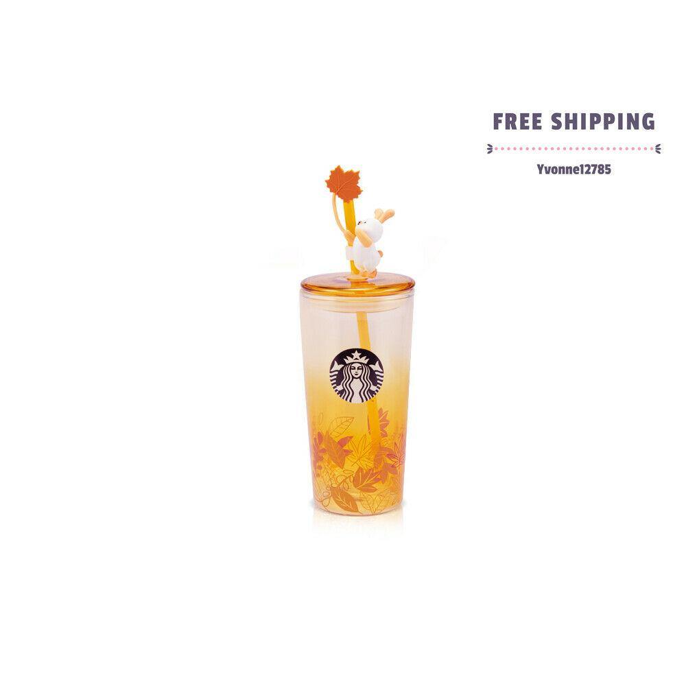Starbucks 2020 Mid-Autumn Festival Orange Cute Rabbit 16oz Glass Straw Cup - Yvonne12785