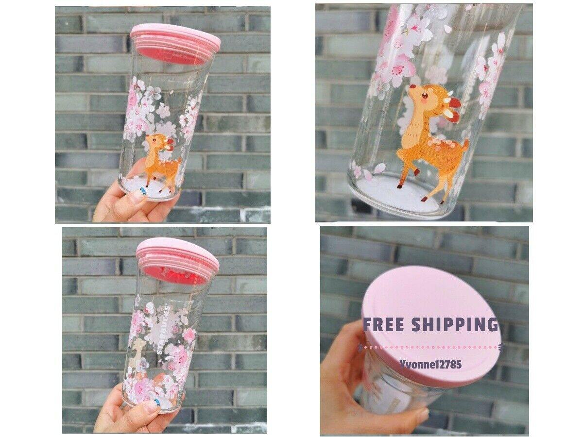 Starbucks 2020 China Glass Cup Sakura Cherry Blossom Deer 17oz Water Bottle - Yvonne12785