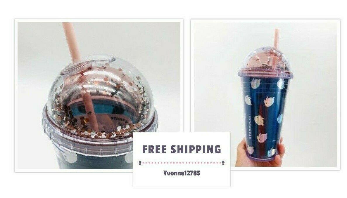 Starbucks China Summer Rabbit Tumbler Plastic Straw Cup 16oz Blue Pink New - Yvonne12785
