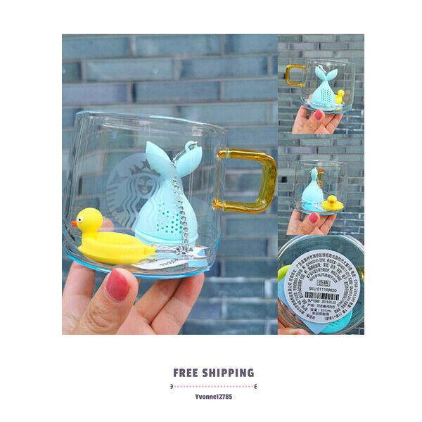 Starbucks 2019 China Summer Yellow Duck Mermaid Tea 14oz Water Cup with Tea Leak - Yvonne12785